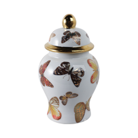 8.25” Ceramic Butterflies Temple Jar – White