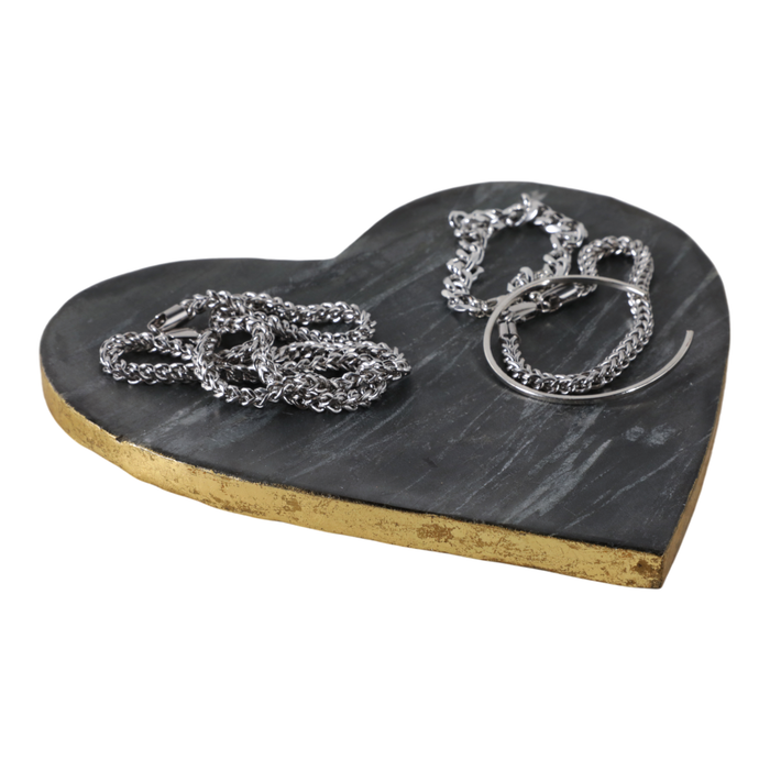 Marble Heart Tray with Gold Edges – Black