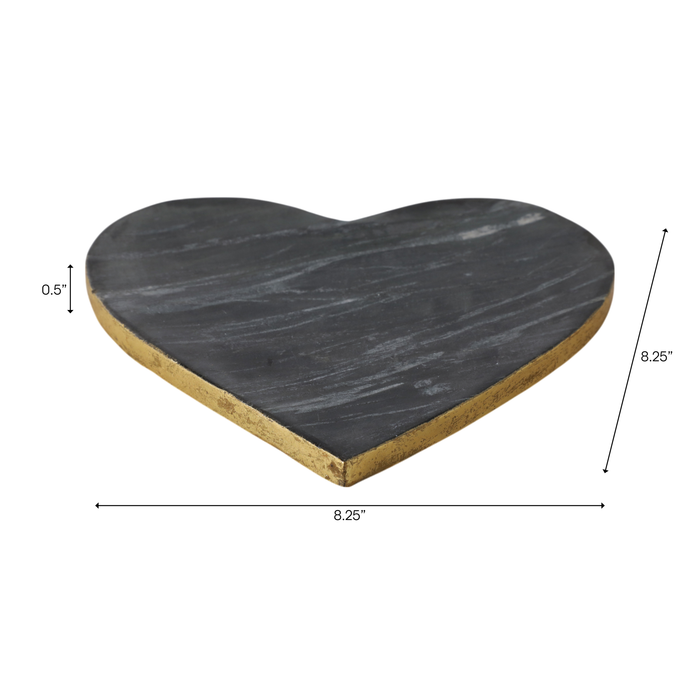 Marble Heart Tray with Gold Edges – Black