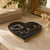 Marble Heart Tray with Gold Edges – Black | Plateau en forme de cœur en marbre avec bordures dorées - noir
