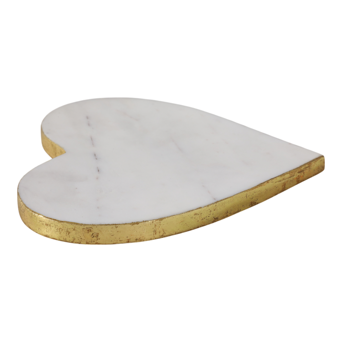 Marble Heart Tray with Gold Edges – White