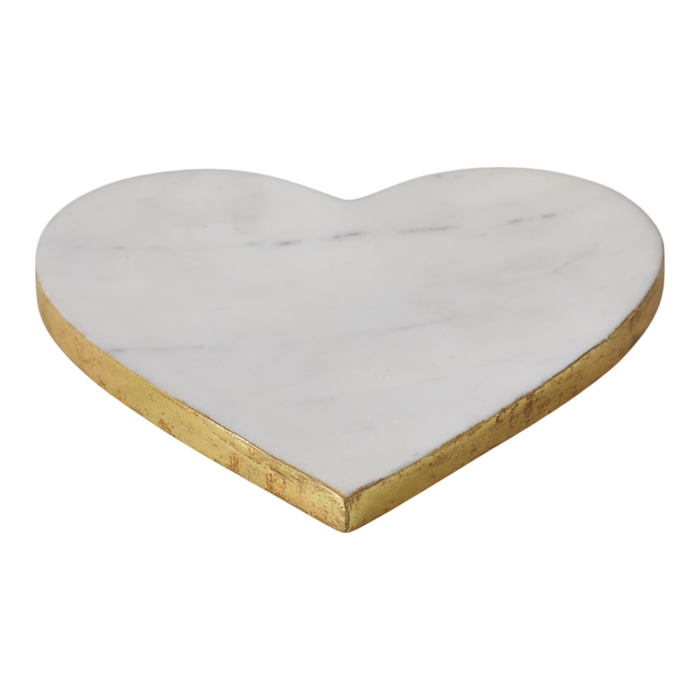 Marble Heart Tray with Gold Edges – White