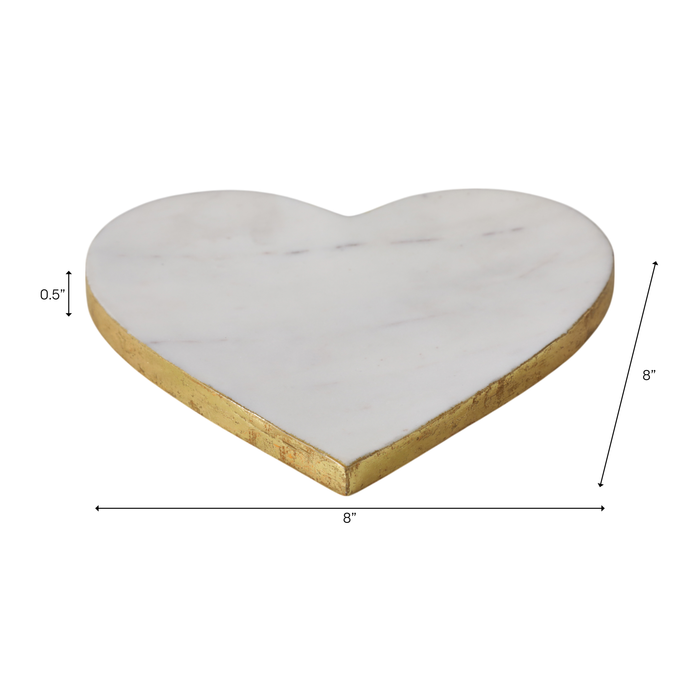 Marble Heart Tray with Gold Edges – White