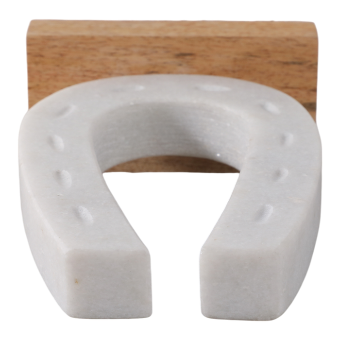 Marble 8.25” Horseshoe Sculpture with Wood Base – White