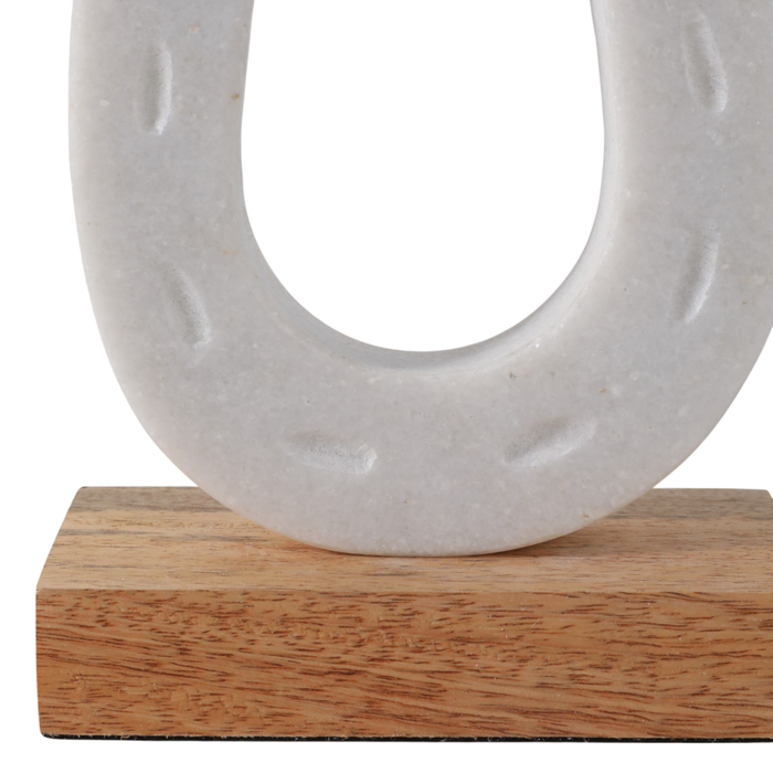 Marble 8.25” Horseshoe Sculpture with Wood Base – White