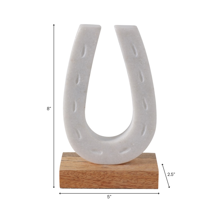 Marble 8.25” Horseshoe Sculpture with Wood Base – White