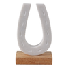 Marble 8.25” Horseshoe Sculpture with Wood Base – White | Sculpture de fer à cheval de 8,25 po en marbre avec base en bois - blanche