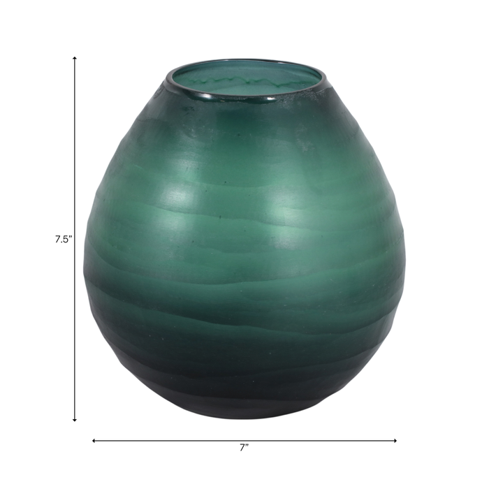 7.5” Modern Etched Glass Vase – Green