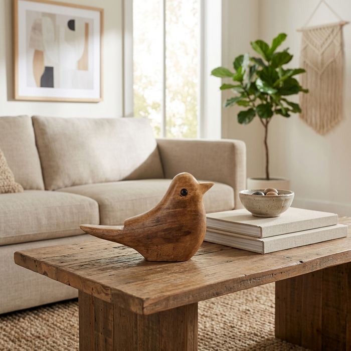 Contemporary Wood Bird Decoration – Natural