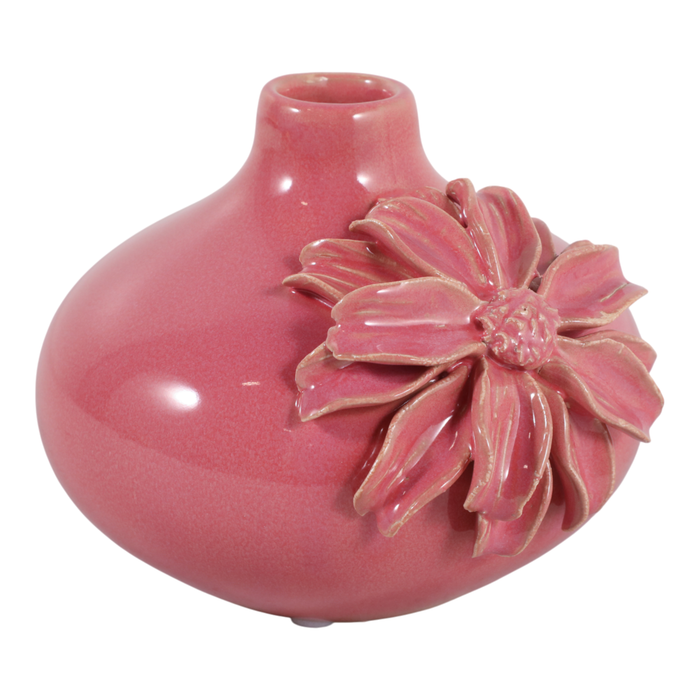 4.75” Ceramic Dahlia Short Bud Vase – Pink 