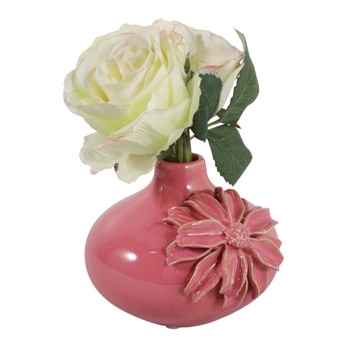 4.75” Ceramic Dahlia Short Bud Vase – Pink 