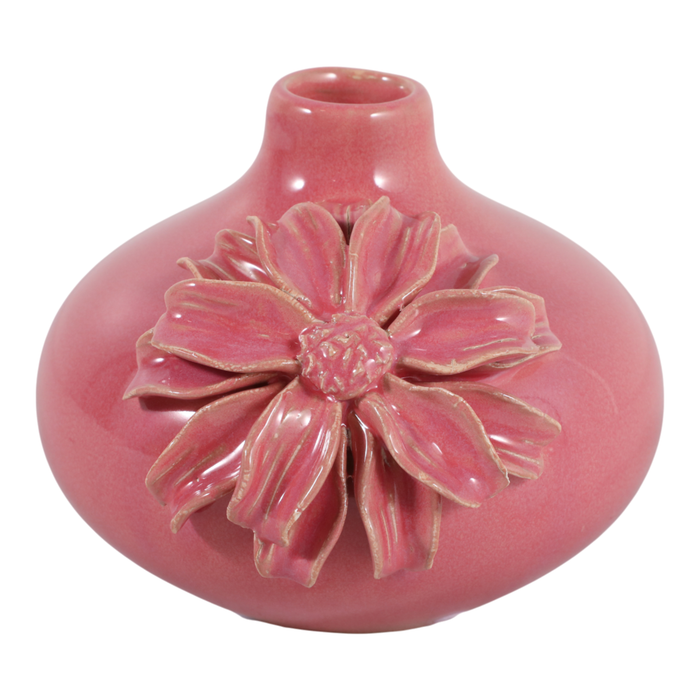 4.75” Ceramic Dahlia Short Bud Vase – Pink 