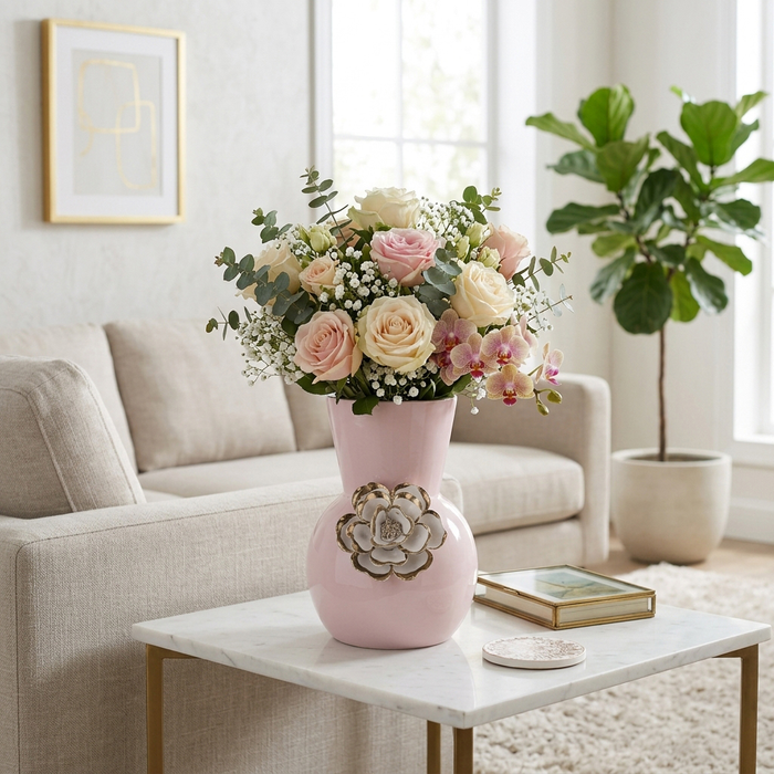 9” Ceramic Blush Flower Vase – Pink 