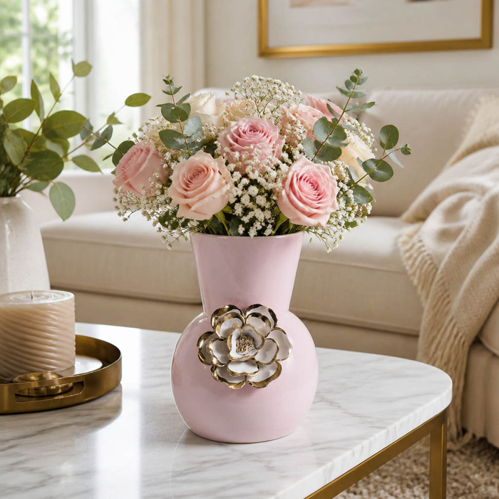 9” Ceramic Blush Flower Vase – Pink 