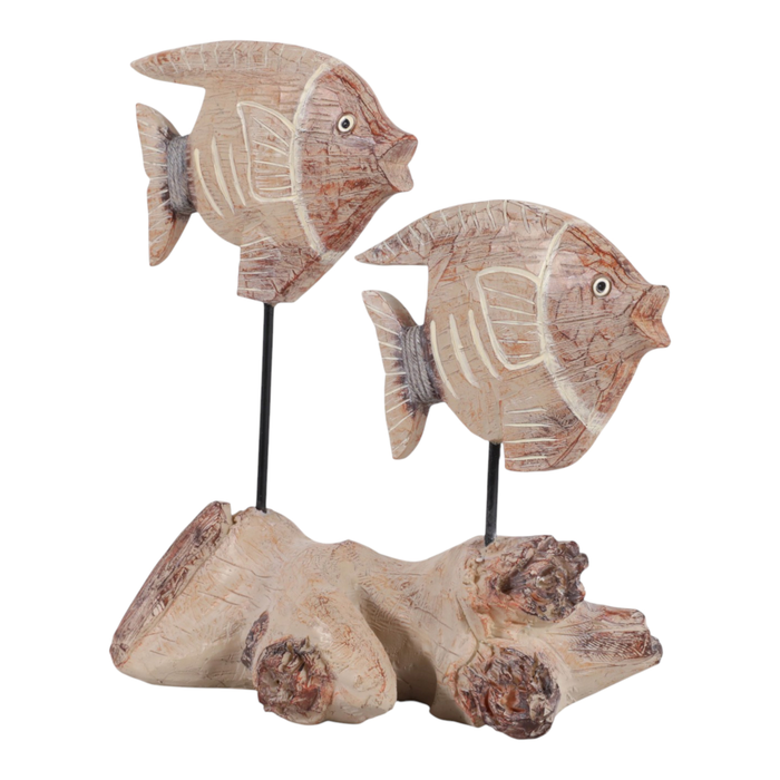 11” Natural Wood Fish on Stand – Red