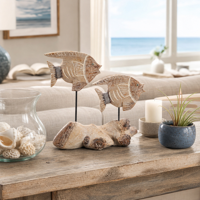 11” Natural Wood Fish on Stand – Red