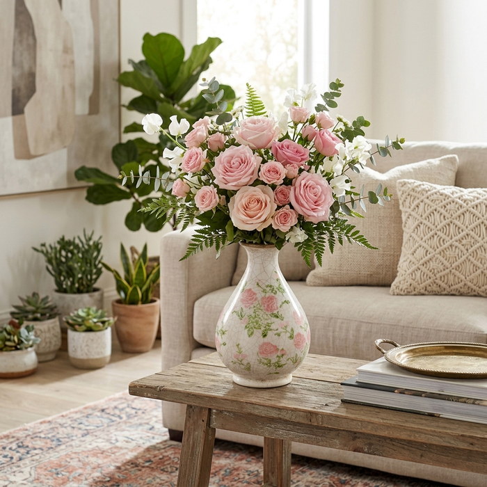 8.25” Ceramic Curved Cottage Vase – Multi-Colour 