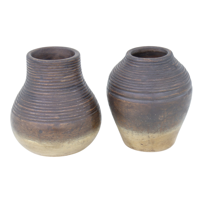5.75” Set of 2 Terracotta Bud Vases with Grooved Lines – Sand 