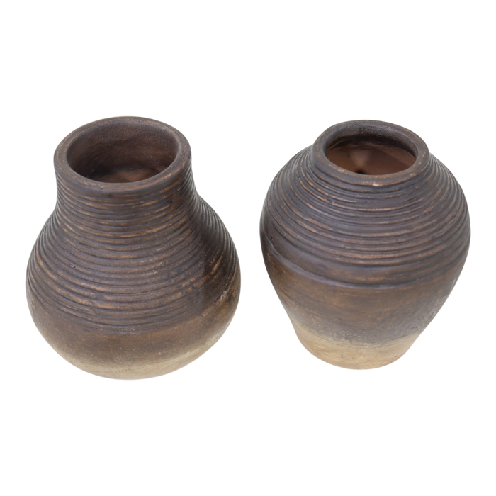 5.75” Set of 2 Terracotta Bud Vases with Grooved Lines – Sand 