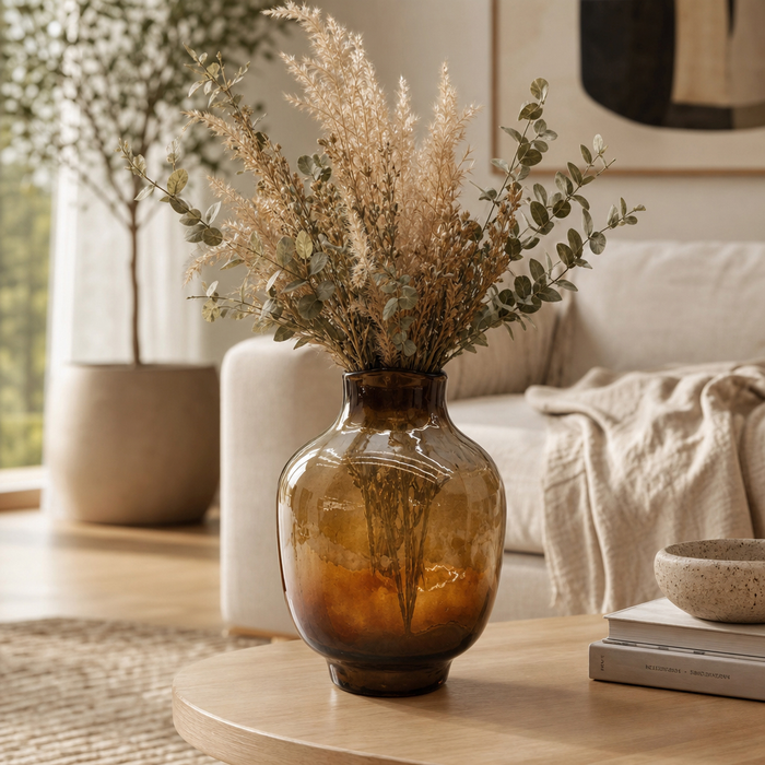 10.5” Modern Glass Vase – Smoke Brown