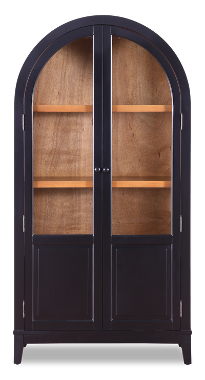 Kort & Co Aeris 36" Arched Curio Cabinet with Glass Doors – Matte Black and Natural Oak  | Armoire vitrée arquée Aeris de Kort & Co. avec portes en verre - noir mat et chêne naturel