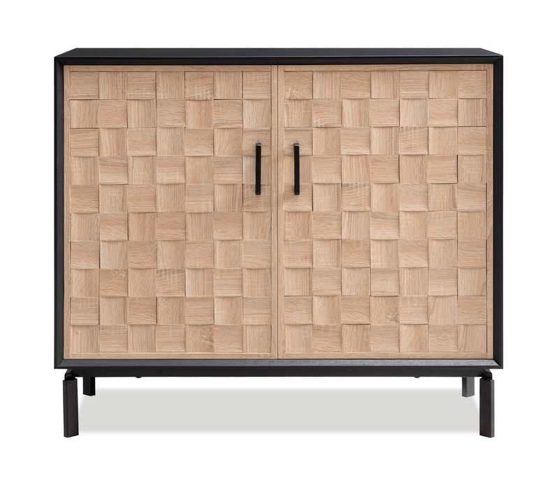 Alenna 36\" 2-door Accent Cabinet with Adjustable Shelves and Black Hardware - Black and Weathered White