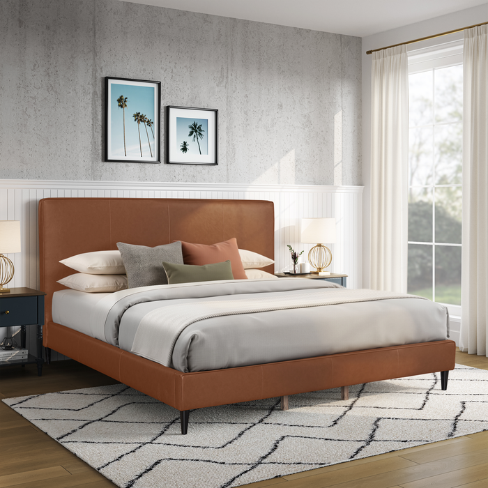 Alix Upholstered Platform Bed in Brown Fabric – King Size