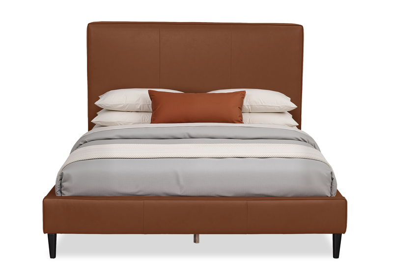 Alix Upholstered Platform Bed in Brown Fabric – Queen Size 