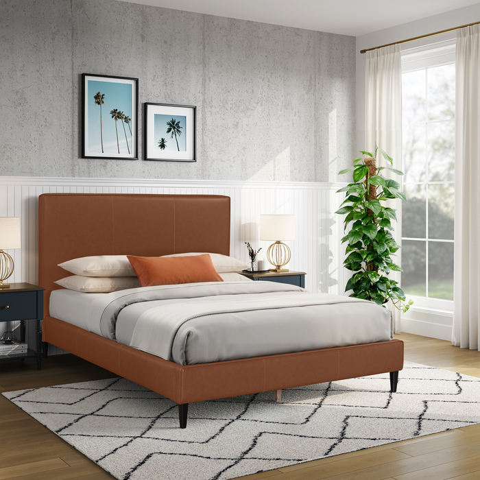 Alix Upholstered Platform Bed in Brown Fabric – Queen Size 