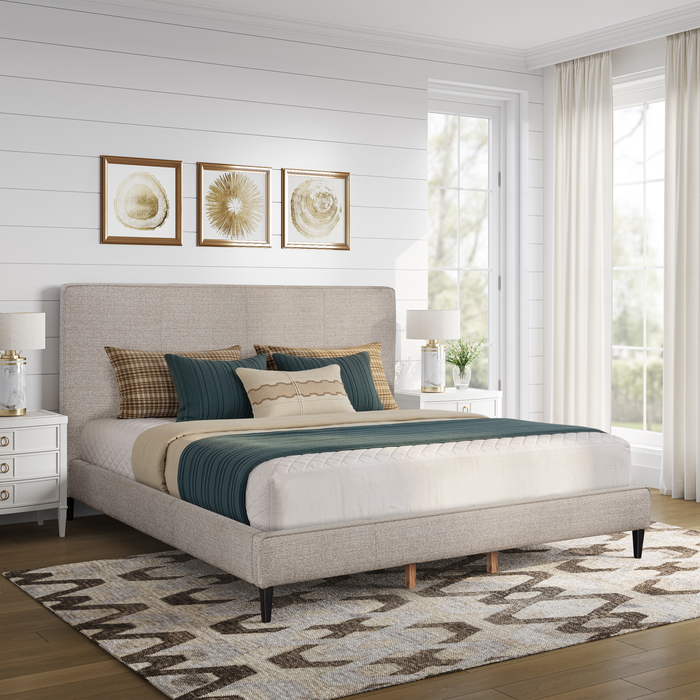 Alix Upholstered Platform Bed in Grey Fabric – King Size 