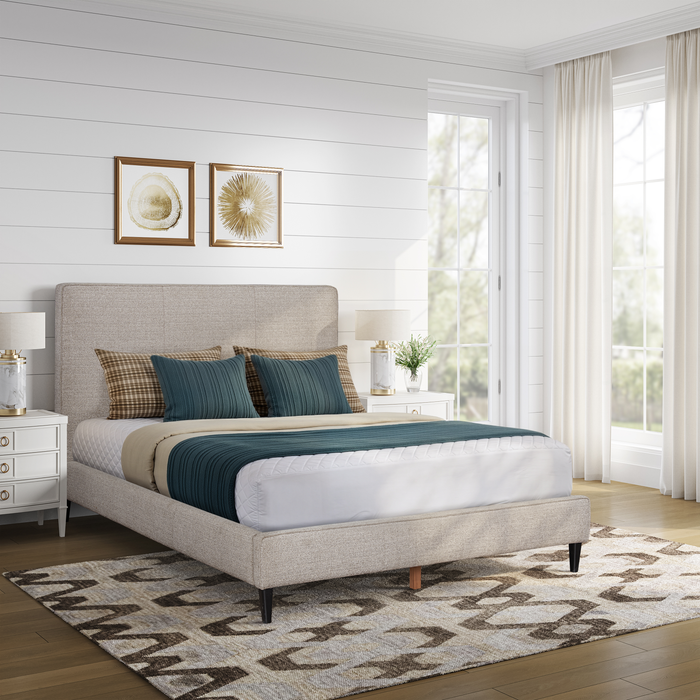 Alix Upholstered Platform Bed in Grey Fabric – Queen Size 