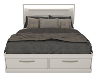 Alpine Platform Storage Bed with Headboard & Frame, LED, Made in Canada, White - Queen Size