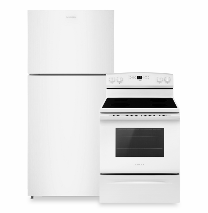 Amana 30\" 19.3 Cu. Ft. Top-Freezer Refrigerator and 4.8 Cu. Ft. Electric Range – White