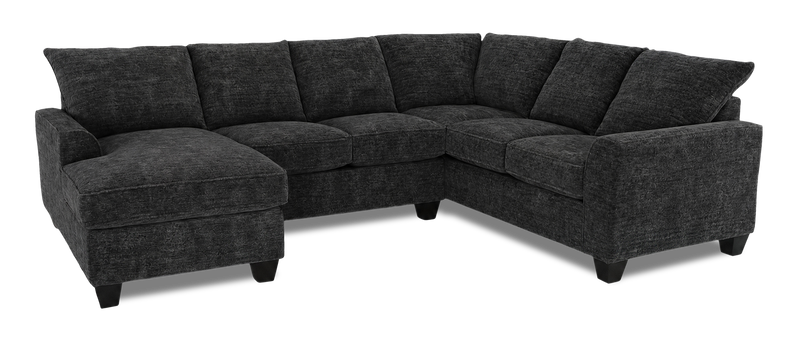 Made in Canada Customizable Sofa Lab Arc 3 Piece Left-Facing Fabric Sectional with Chaise - Plush Charcoal 