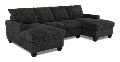 Made in Canada Customizable Sofa Lab Arc Fabric Double Chaise Sectional - Plush Charcoal| Sofa sectionnel avec deux fauteuils longs personnalisable Arc de Sofa Lab fabriqué au Canada en tissu - Plush Charcoal