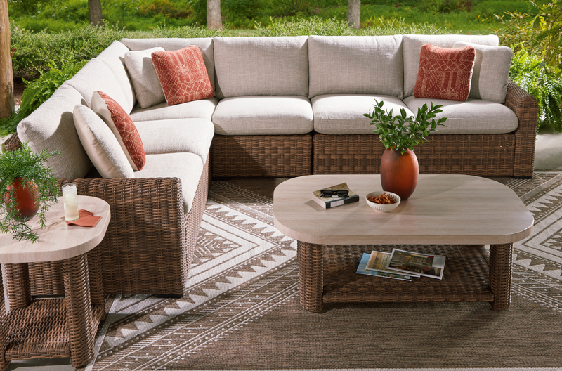 Banff Outdoor Patio Coffee Table - Resin Wicker & Aluminum, Weather Resistant - Brown/Beige