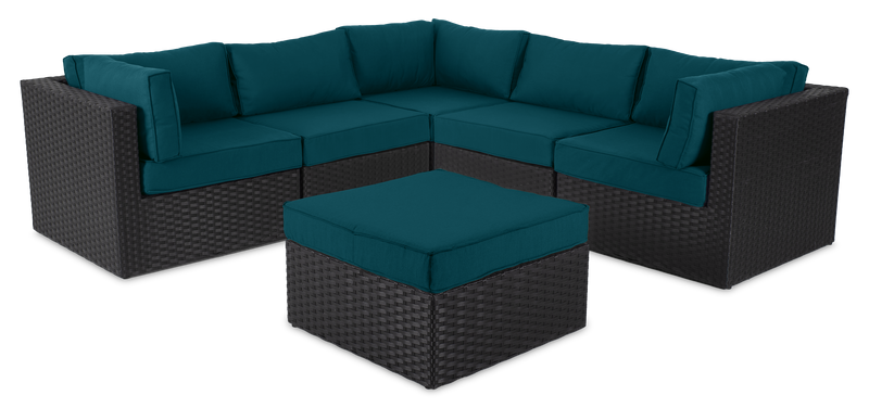 Barbados Armless Outdoor Patio Chair - Hand-Woven Resin Wicker, UV & Weather Resistant - Black/Blue