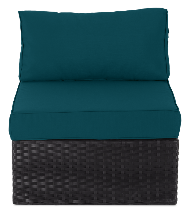 Barbados Armless Outdoor Patio Chair - Hand-Woven Resin Wicker, UV & Weather Resistant - Black/Blue