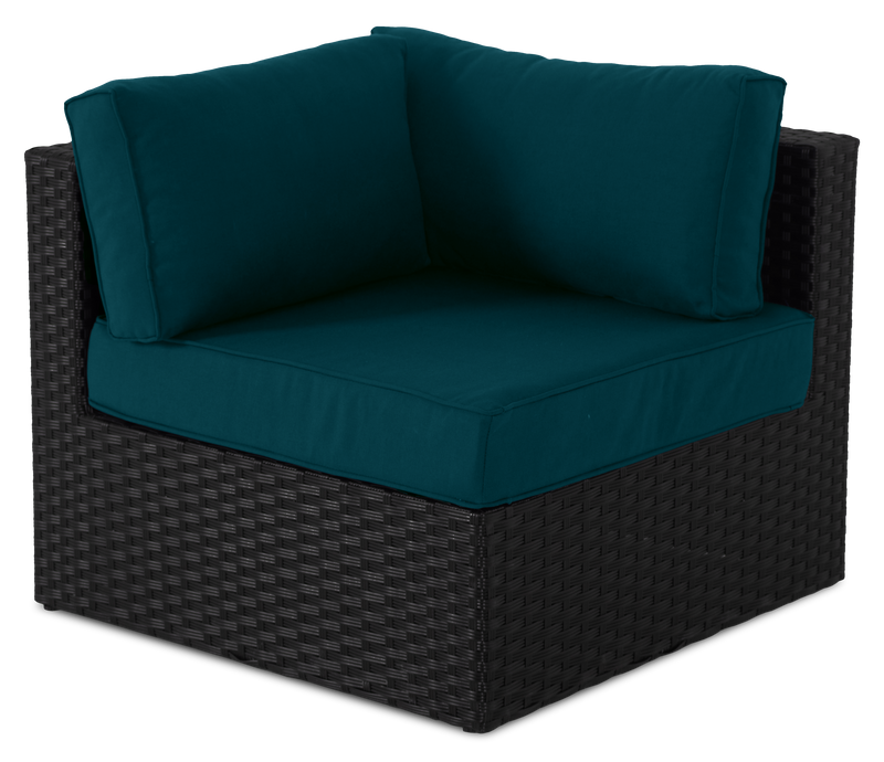 Barbados 5-Piece Outdoor Patio Set with 3 Corner Chairs & 2 Armless Chairs - Hand-Woven Resin Wicker, UV & Weather Resistant - Black/Blue