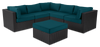 Barbados 6-Piece Outdoor Patio Set with 3 Corner Chairs, 2 Armless Chairs & Ottoman - Hand-Woven Resin Wicker, UV & Weather Resistant - Black/Blue