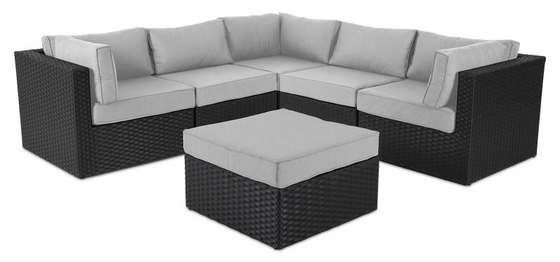 Barbados Corner Outdoor Patio Chair - Hand-Woven Resin Wicker, UV & Weather Resistant - Black/Grey