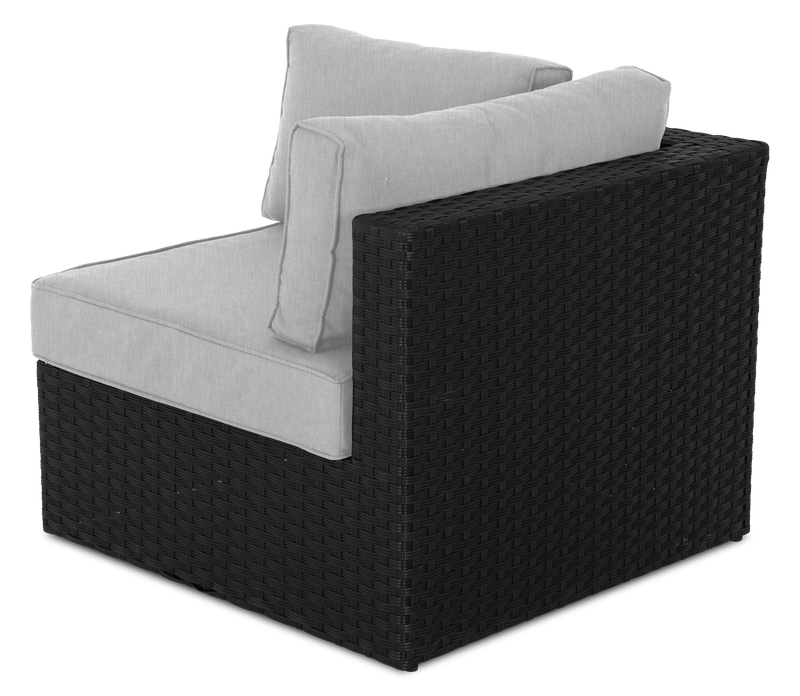 Barbados Corner Outdoor Patio Chair - Hand-Woven Resin Wicker, UV & Weather Resistant - Black/Grey