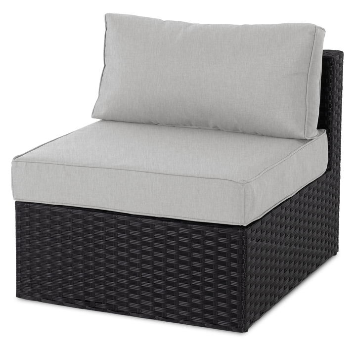 Barbados 5-Piece Outdoor Patio Set with 3 Corner Chairs & 2 Armless Chairs - Hand-Woven Resin Wicker, UV & Weather Resistant - Black/Grey