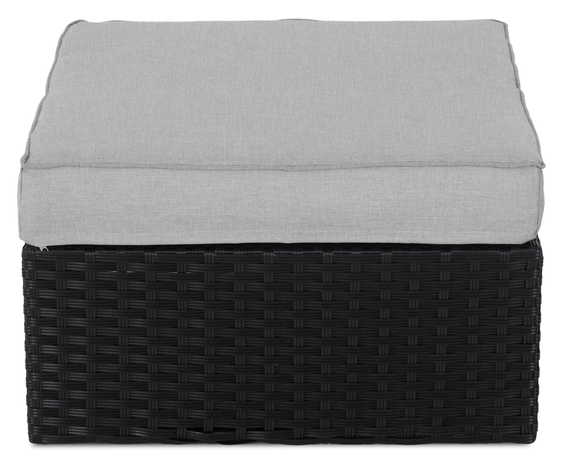 Barbados 6-Piece Outdoor Patio Set with 3 Corner Chairs, 2 Armless Chairs & Ottoman - Hand-Woven Resin Wicker, UV & Weather Resistant - Black/Grey