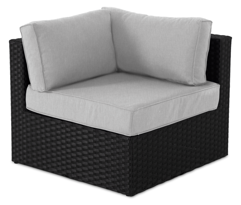 Barbados 6-Piece Outdoor Patio Set with 3 Corner Chairs, 2 Armless Chairs & Ottoman - Hand-Woven Resin Wicker, UV & Weather Resistant - Black/Grey