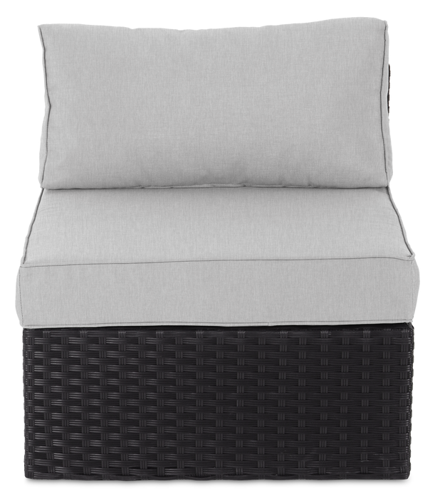 Barbados 6-Piece Outdoor Patio Set with 3 Corner Chairs, 2 Armless Chairs & Ottoman - Hand-Woven Resin Wicker, UV & Weather Resistant - Black/Grey