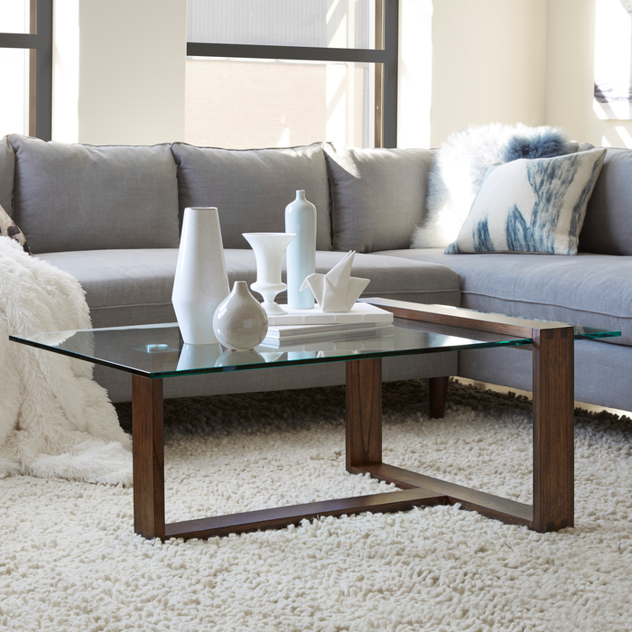 Bartley 48” Rectangular Coffee Table with Glass Top - Acorn