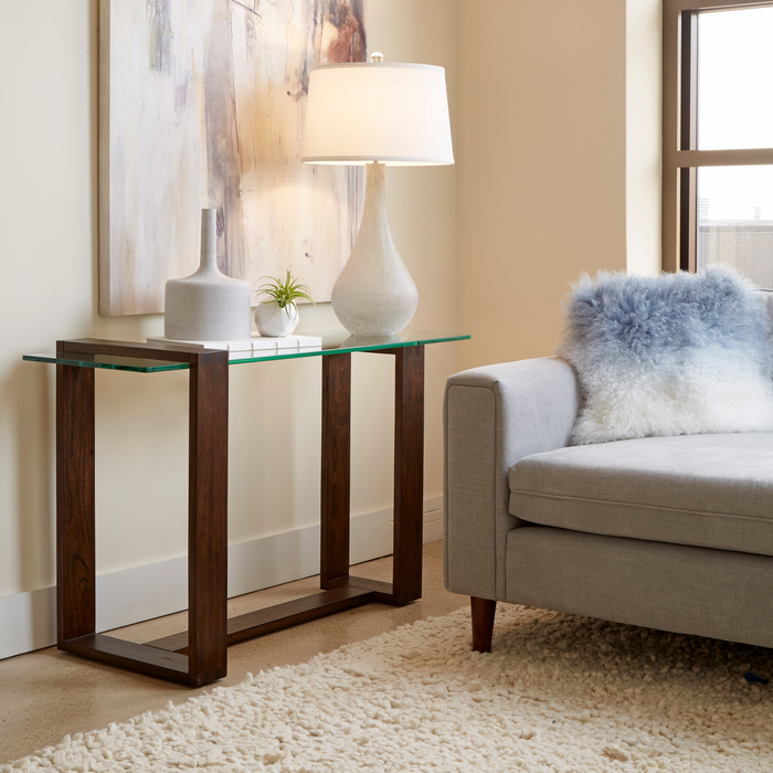 Bartley 40” Rectangular Sofa Table with Glass Top – Acorn