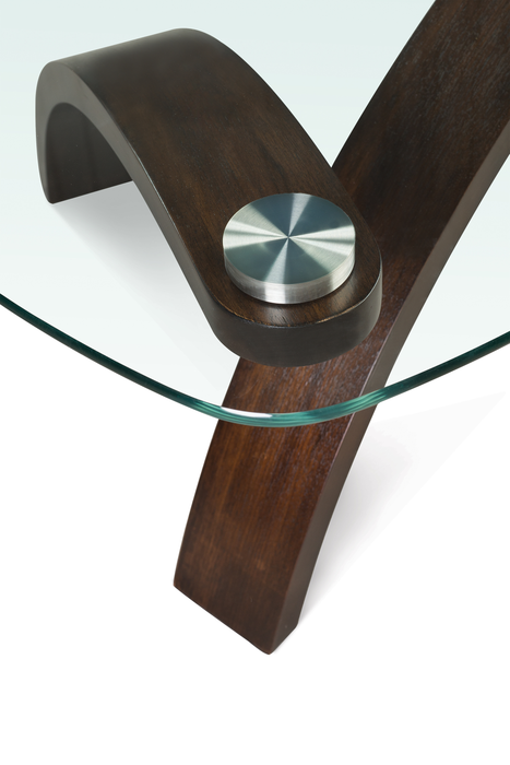 Baynes 34\" Contemporary Coffee Table with Glass Top and Wood Legs - Hazelnut