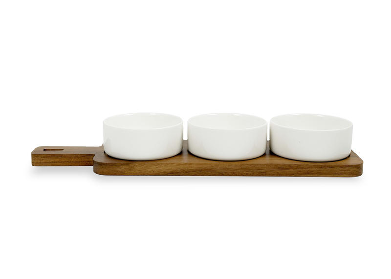 S&CO 4-Piece Bowl and Plank Serving Set – Porcelain and Wood